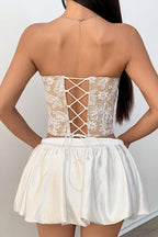Sheer Lace Insert Boned Corset Crop Top Sexy Blouse image 4
