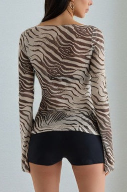 Sexy Mesh Zebra Print Sheer Blouse image 4