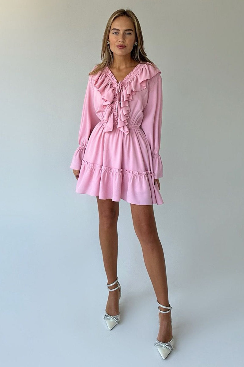 Chiffon V Neck Flared Sleeve Mini Dress image 11