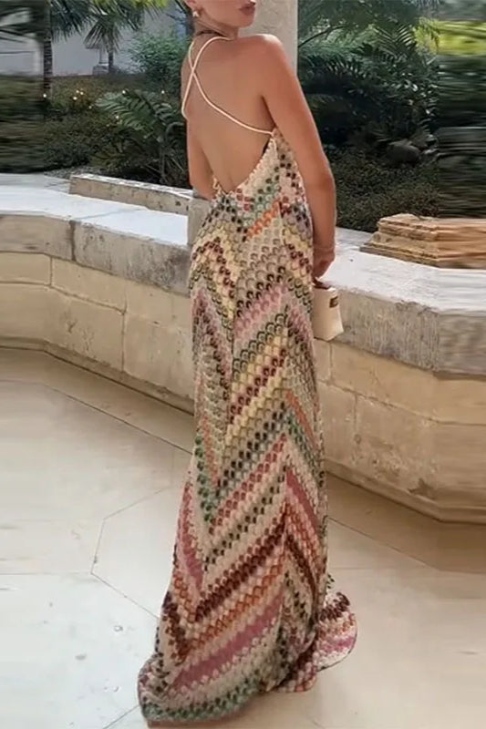 Contrast Color V-Neck Boho Dress image 3