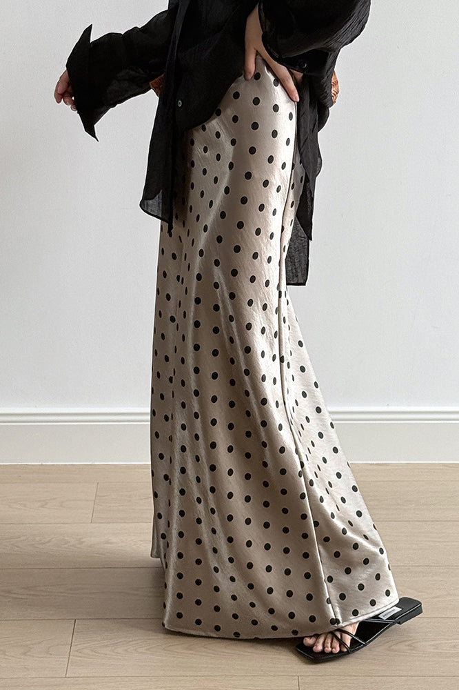 Vintage Polka Dot Satin High Waist A-line Midi Skirt image 1