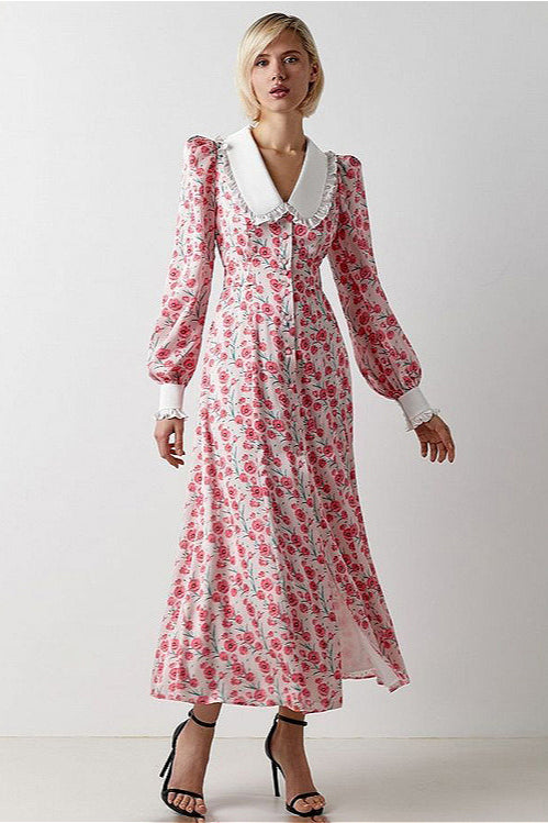 Collar Waist Cinched Stylish Floral Dress image 8