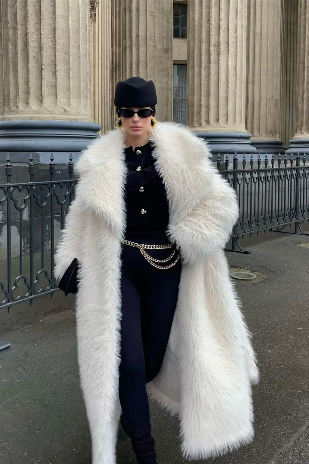 Long White Over the Knee Eco Faux Fur Thick Overcoat image 1