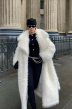 Long White Over the Knee Eco Faux Fur Thick Overcoat image 1
