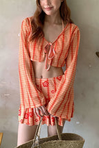 Fresh Orange Plaid Floral Bikini Set image 4