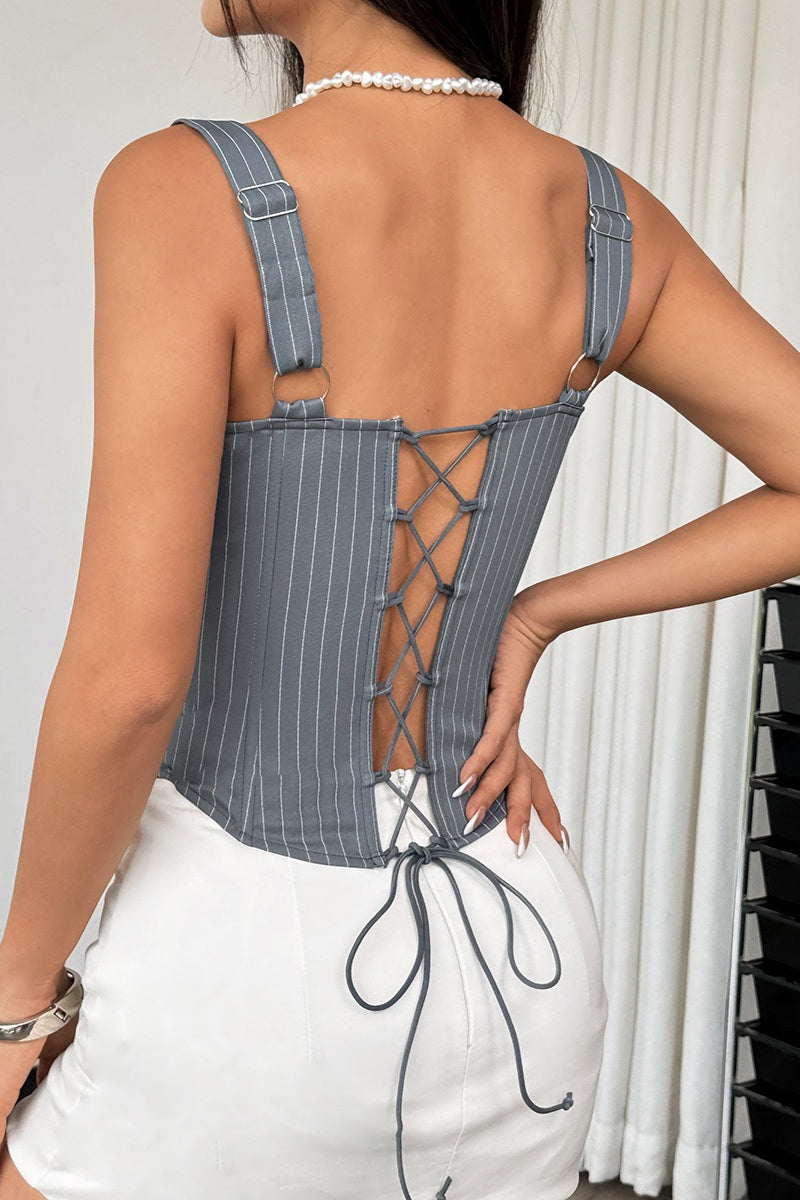 Striped Color Block Ruffle Trim Boned Cami Top image 5