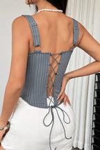 Striped Color Block Ruffle Trim Boned Cami Top image 5