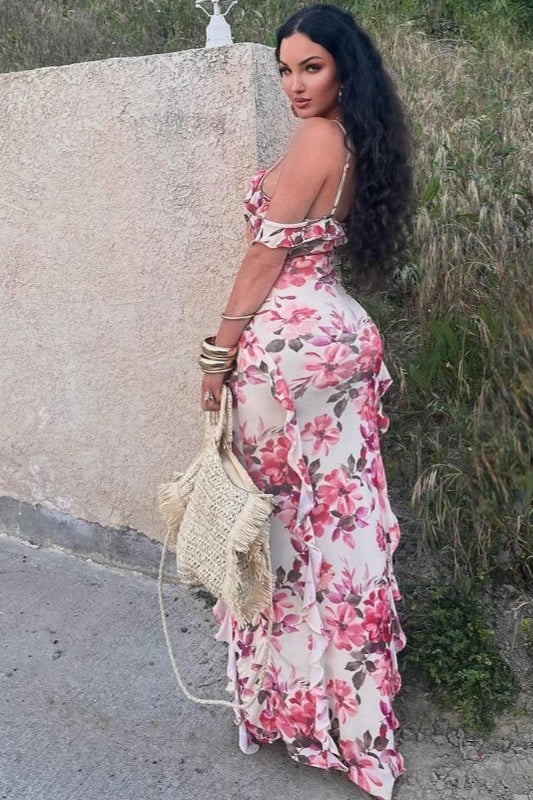 Floral Fitted Spaghetti Strap Casual Maxi Dress image 3