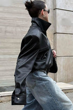 High Neck Leather Moto Jacket image 3