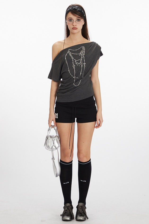 Asym Neck Beaded Cropped T‑shirt image 1