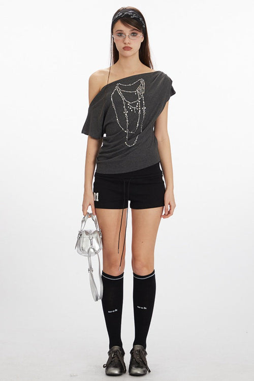 Asym Neck Beaded Cropped T‑shirt image 1