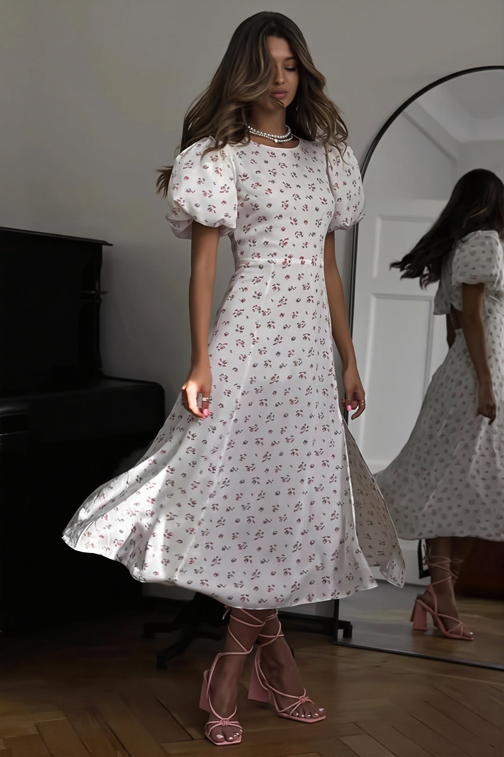 Floral Split Puff Sleeve Elegant Maxi Dress image 1