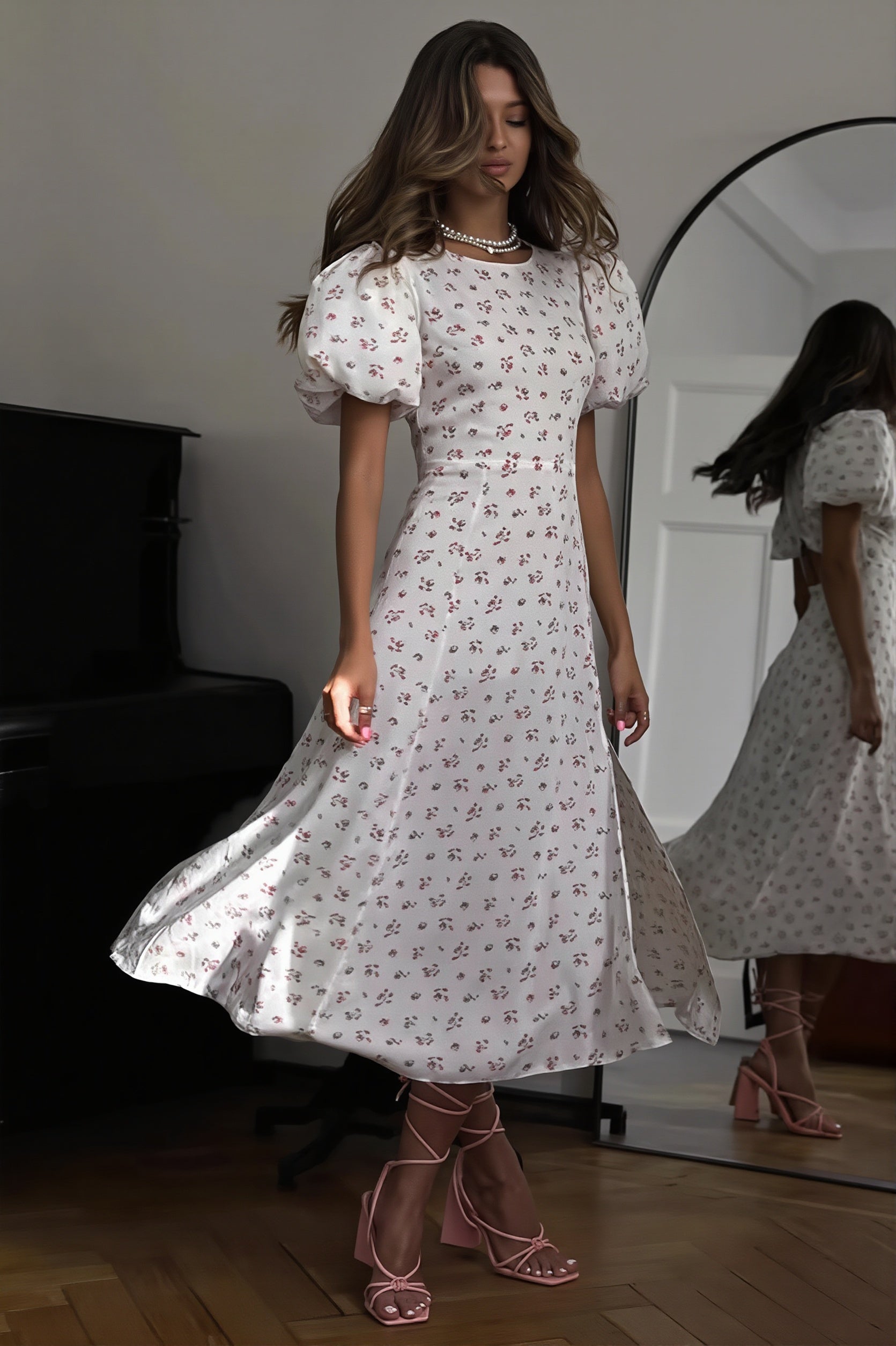 Floral Split Puff Sleeve Elegant Maxi Dress image 1