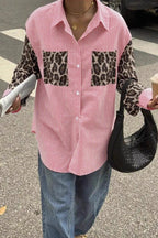Stripe Leopard Patchwork Long Sleeve Casual Blouse image 1