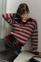 Colorblock Striped Polo Knit Sweater image 1