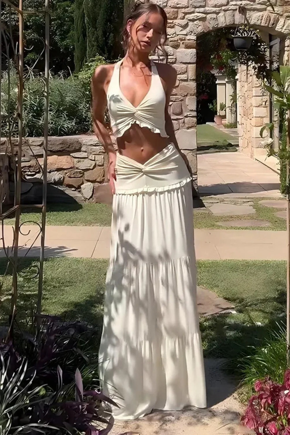 Sleeveless Halter Twist Co-ord Boho Dress image 4