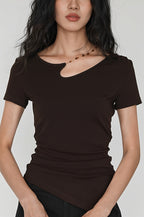 Solid Simple Beaded Hollow Neck T-Shirt image 5