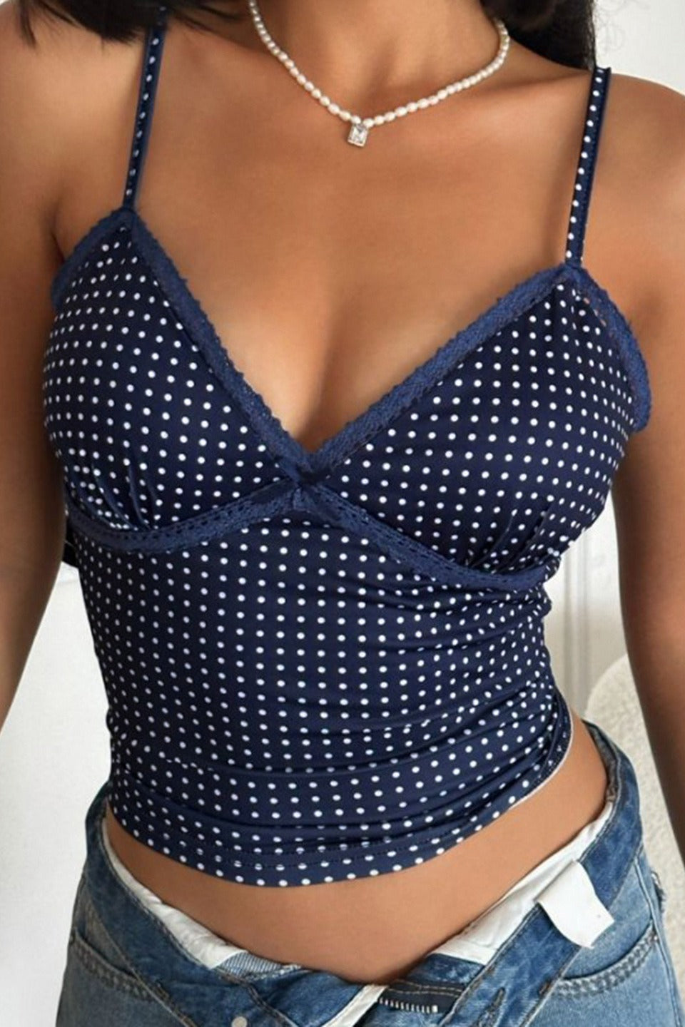 Sexy Polka Dot Color Block Lace Cami Top image 5