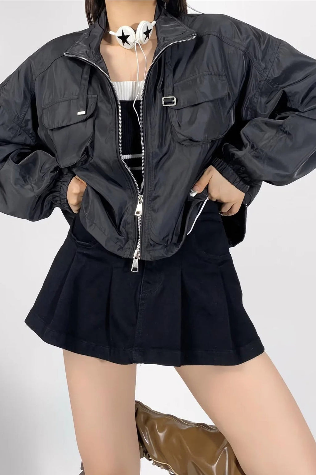 Cropped Cargo High Neck Coat image 6