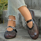 Camille Flat Sandals detail view styled for Avrienne