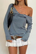 Color Block Striped V Neck Loose Knit Long Sleeve Blouse image 1
