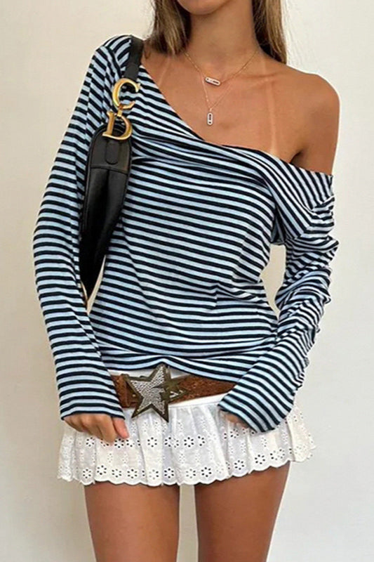 Color Block Striped V Neck Loose Knit Long Sleeve Blouse image 1