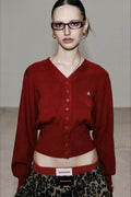 Red V Neck Knit Cardigan Blouse image 1