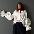 Loose Fit Lantern Sleeve Lapel Blouse image 1