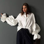 Loose Fit Lantern Sleeve Lapel Blouse image 1