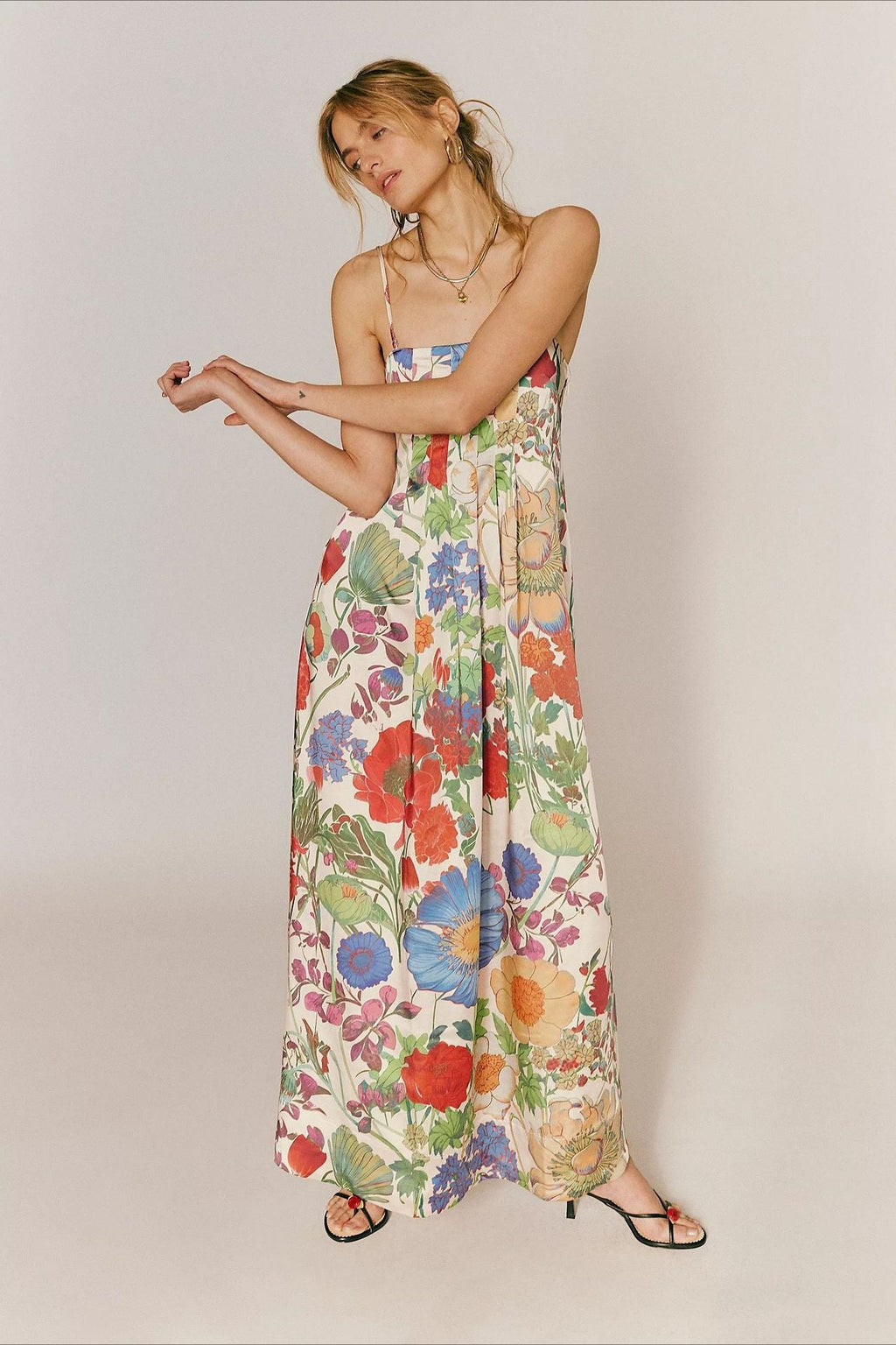 Chic Floral Print High-Waist A-Line Maxi Dress image 1