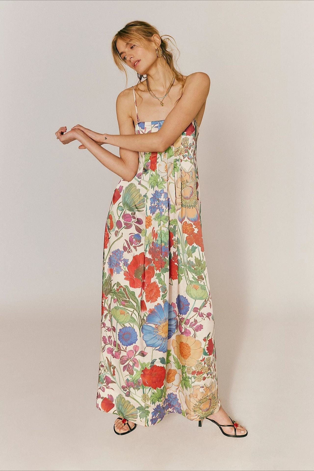 Chic Floral Print High-Waist A-Line Maxi Dress image 1