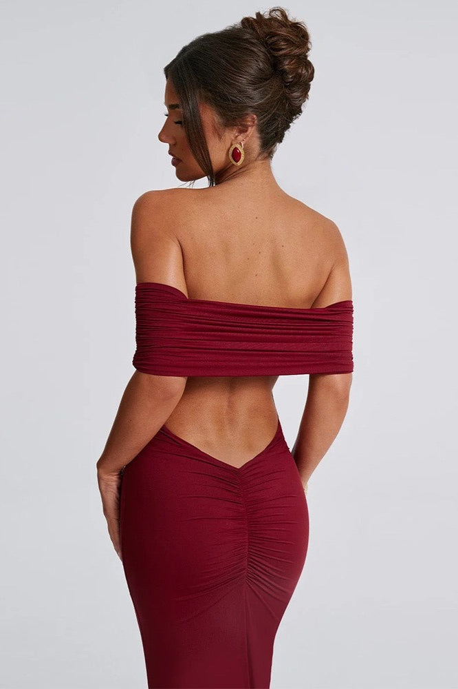 Solid Off Shoulder Ruched Formal Dress image 18