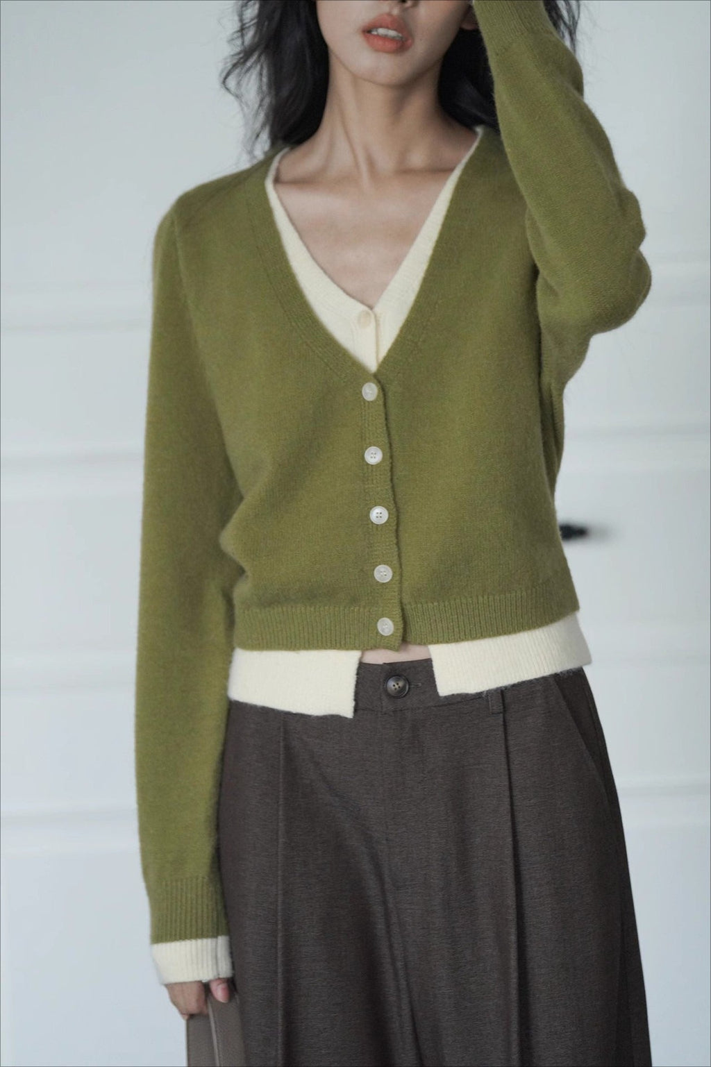 Green Two-Layer Knit Cardigan image 4