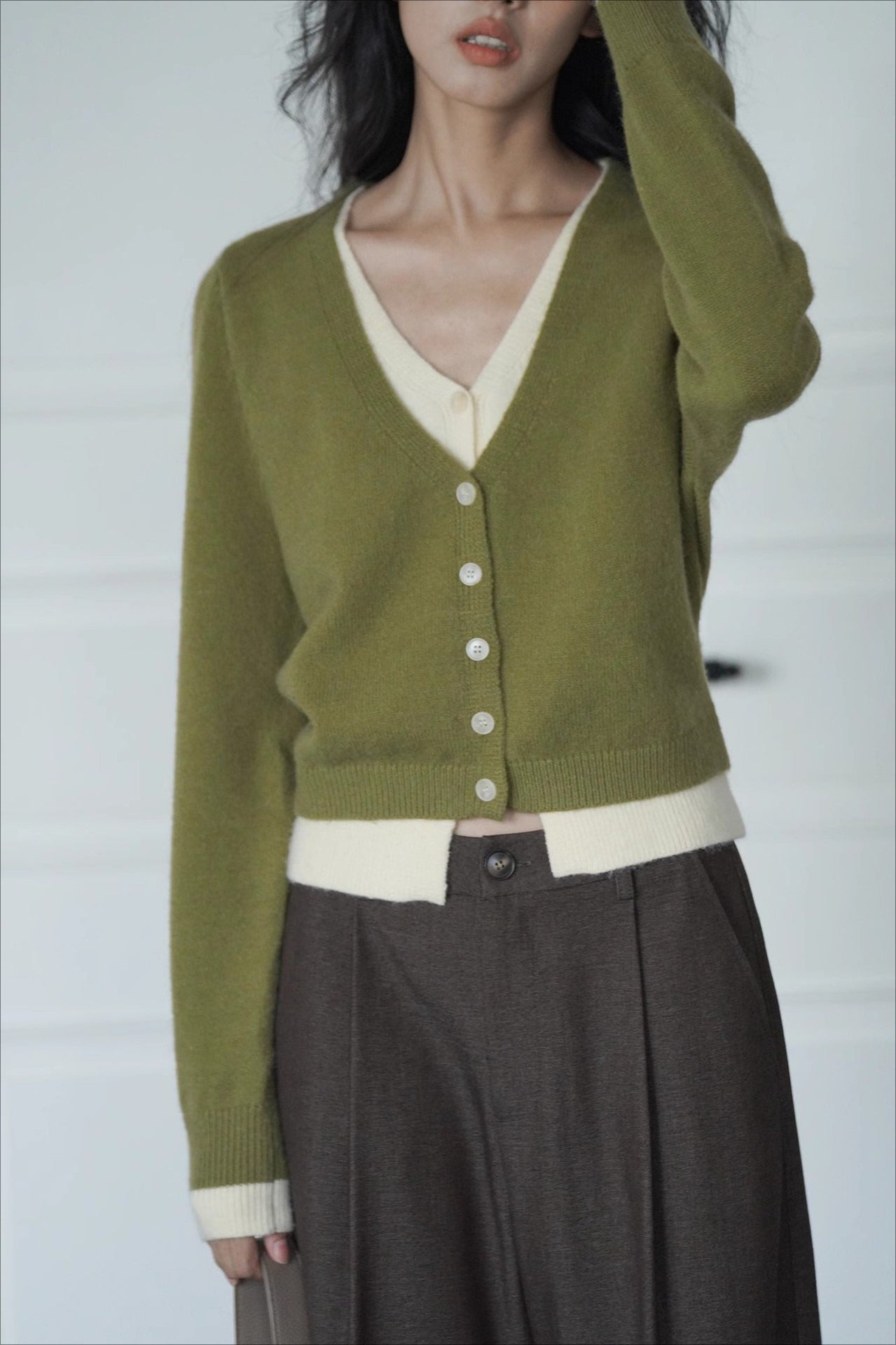 Green Two-Layer Knit Cardigan image 4