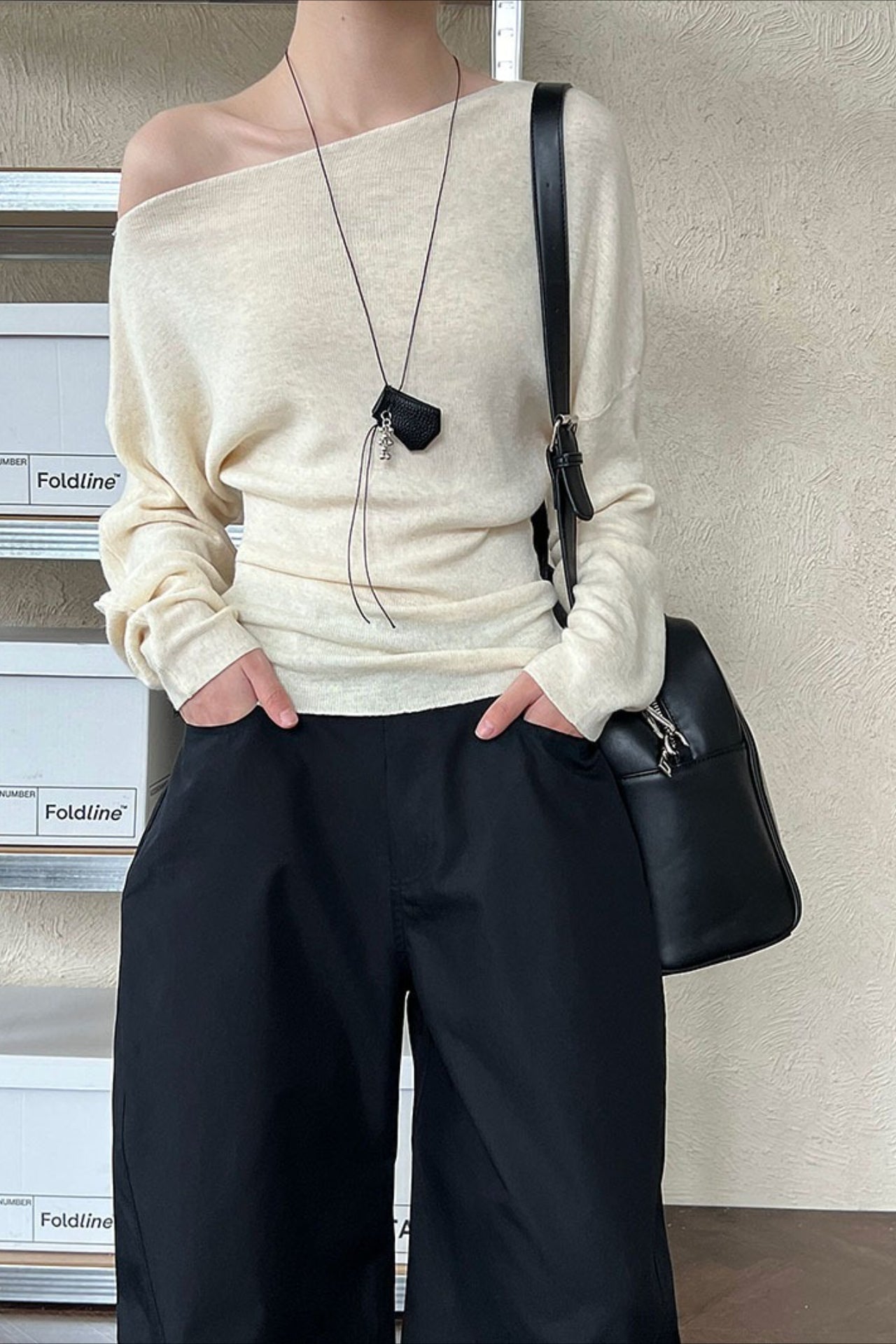 Waist Defining Asymmetric Shoulder Knit Top image 7