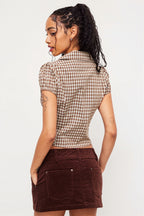 Plaid Ruffled Tie Lapel Slim Blouse image 3