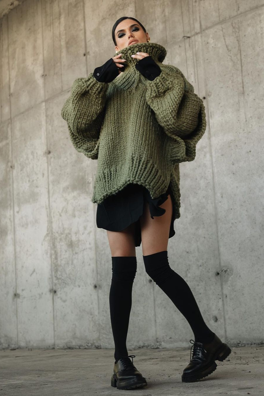 Solid Patchwork Chunky Fluffy Turtleneck Sweater image 15