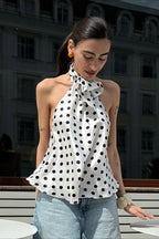 Polka Dot Satin Bow Tie Backless Cami Crop Top image 1