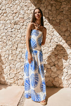 Linen Print Bandeau Loose Maxi Dress image 1