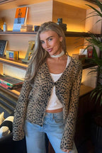 Leopard Print V-Neck Soft Fuzzy Retro Cardigan image 3