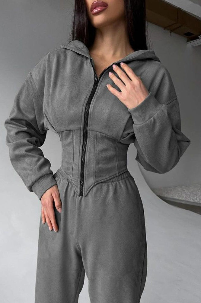 Hooded Drawstring Two Piece Pants Set image 4