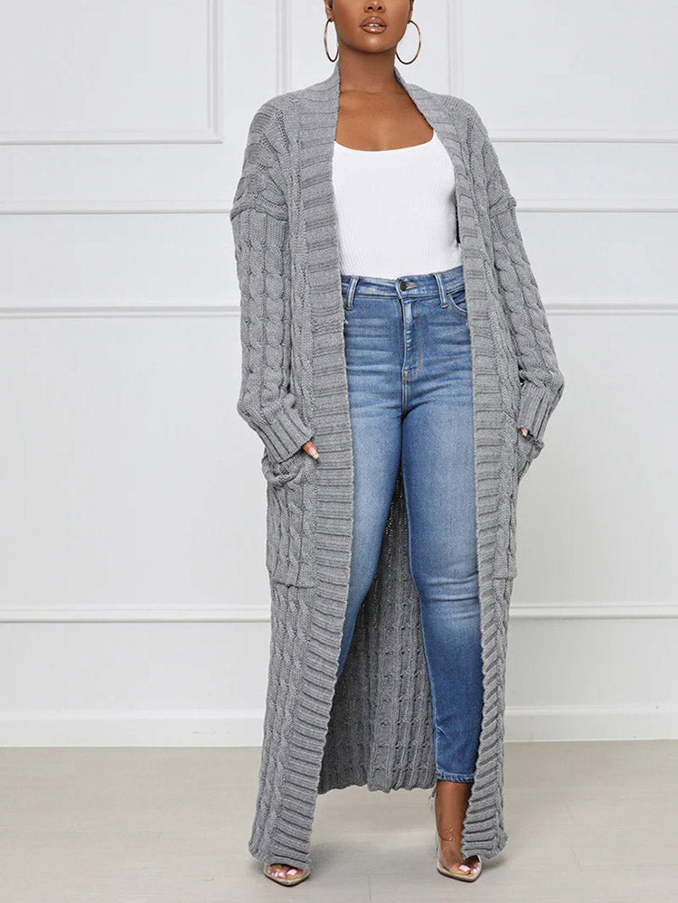 Knitted Solid Graceful Open Front Cardigan image 20