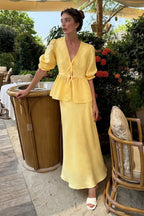 Solid Casual V-Neck Ruffle Short Sleeve Skirt Set image 3