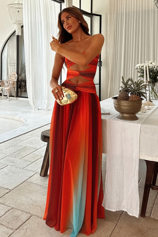 Twist Knit Hollow Shoulder Strapless Bodycon Maxi Dress image 1