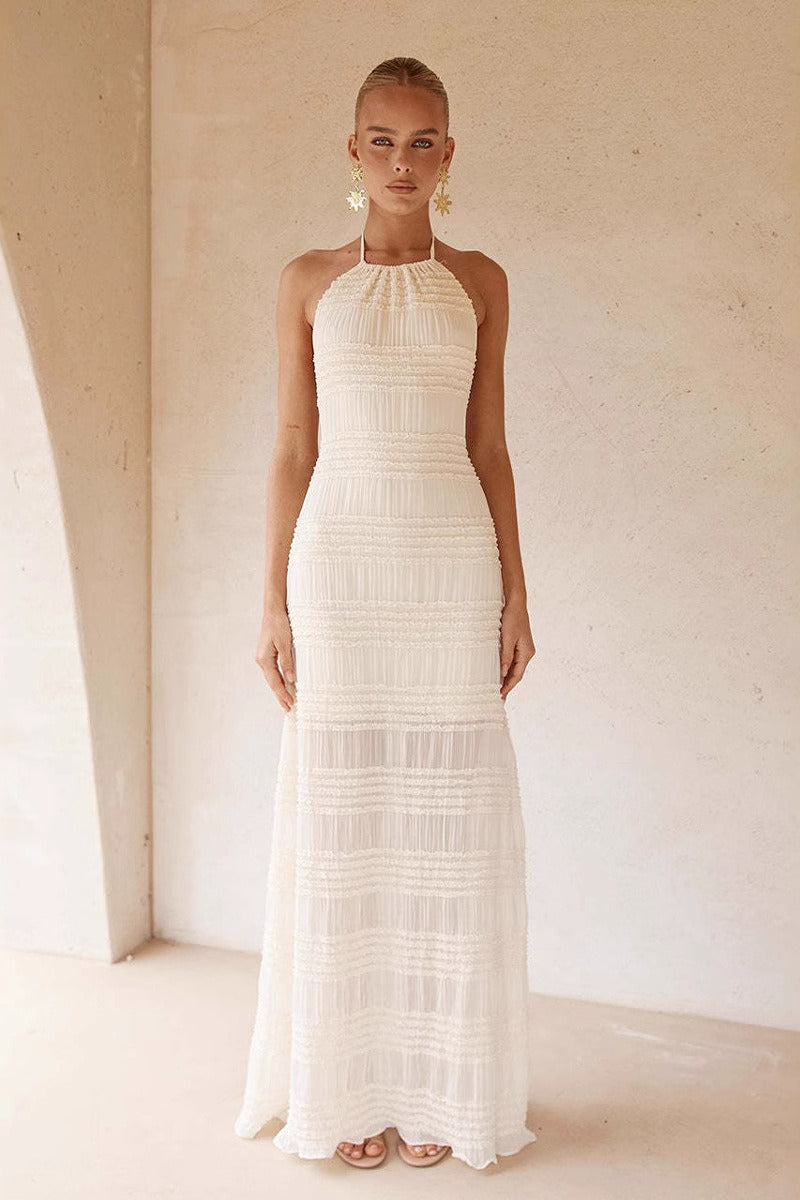 Solid Chiffon Ruched Waist Tie Sexy Maxi Dress image 1