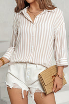 Striped Long Sleeve Pocket Button-Down Blouse image 3