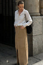 Vintage High-Waist Suede Maxi Skirt image 3