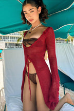 Solid Sexy V Neck Tie Knit Hollow Blouse image 2