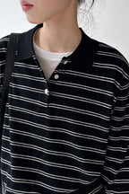 Soft Wool Striped Polo Collar Long Sleeve Long Sleeve Tee image 7