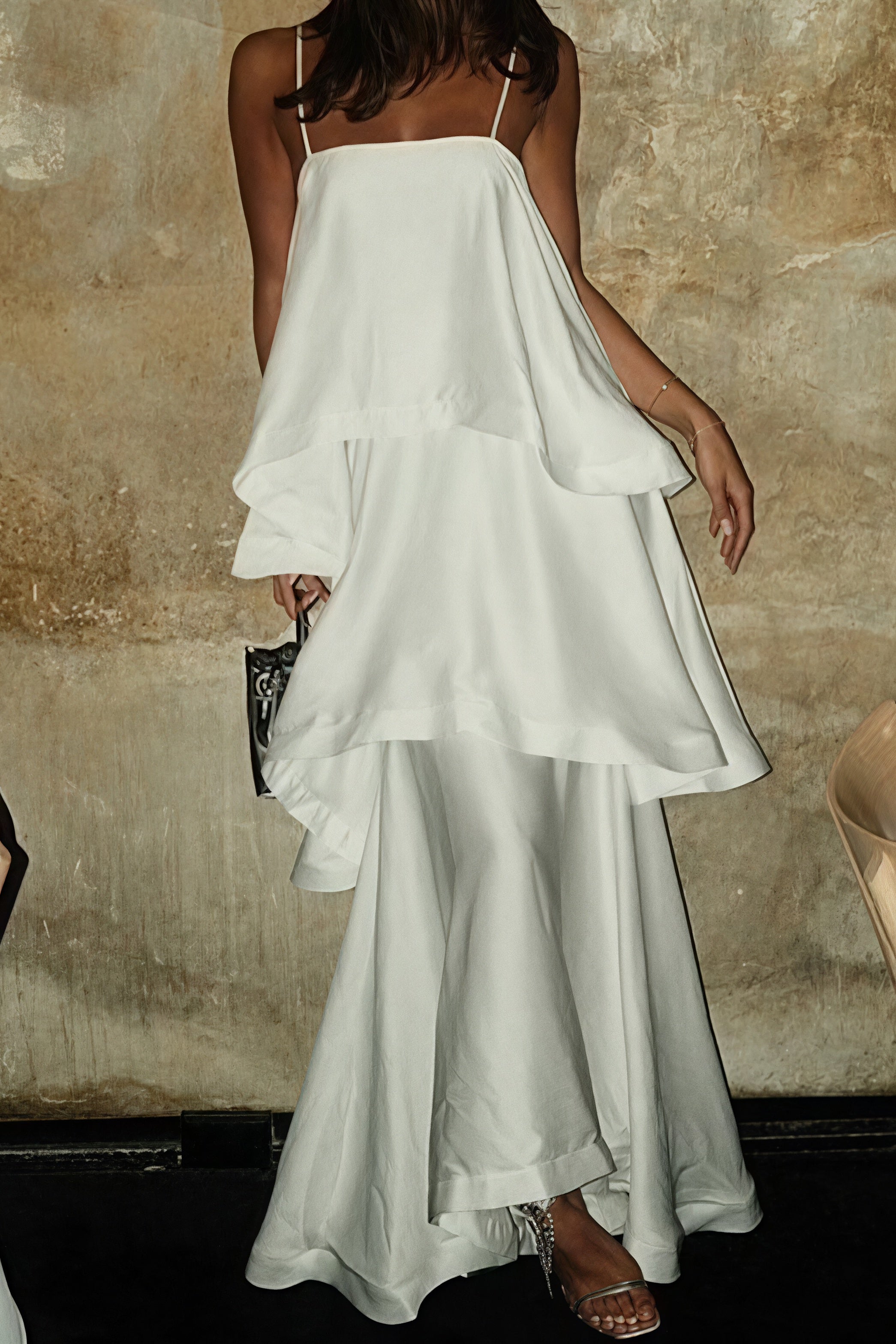 White Flowy Cami Tiered Maxi Dress image 3